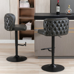 English Elm A&A Modern Swivel Barstools with Tufted Back and Adjustable Height, PU Upholstery, Sleek Island Seating Dark Gray W114359275