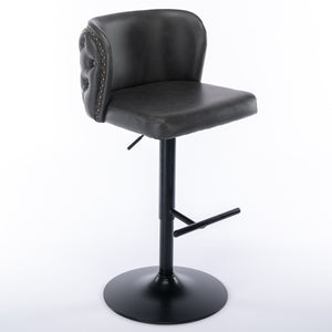 English Elm A&A Modern Swivel Barstools with Tufted Back and Adjustable Height, PU Upholstery, Sleek Island Seating Dark Gray W114359275