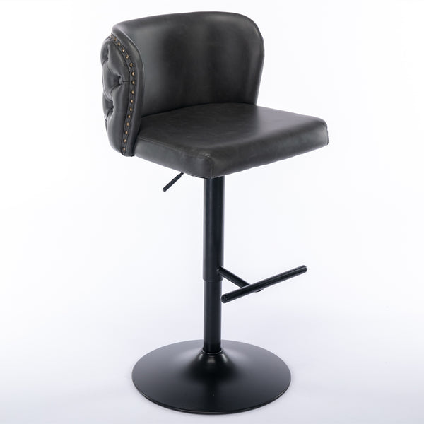 English Elm A&A Modern Swivel Barstools with Tufted Back and Adjustable Height, PU Upholstery, Sleek Island Seating Dark Gray W114359275