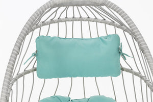 English Elm outdoor Egg Wicker Hanging Chair with Aluminum Frame, UV-Resistant Rattan, Blue Cushion, Sturdy Stand W34965371