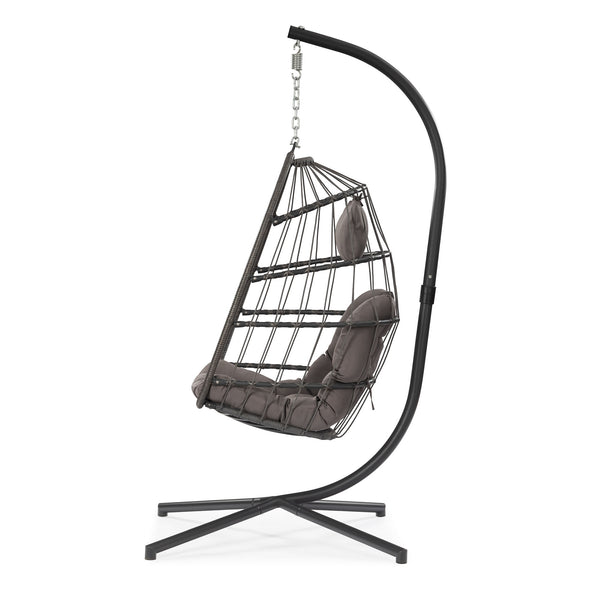 English Elm Outdoor Outdoor Patio Hanging Egg Chair - Weather-Resistant Wicker With Dark Grey Cushion & Aluminum Frame W34965367