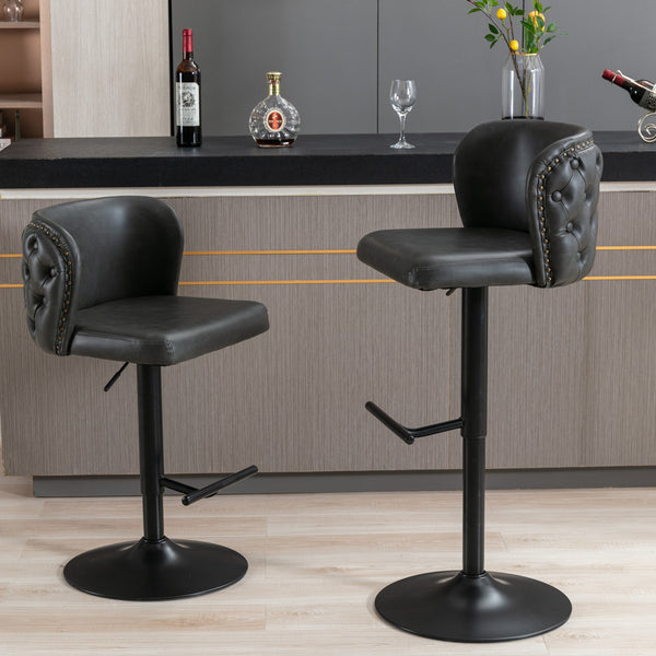 English Elm A&A Modern Swivel Barstools with Tufted Back and Adjustable Height, PU Upholstery, Sleek Island Seating Dark Gray W114359275