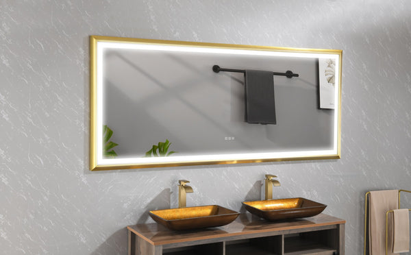 English Elm 84in. Aluminum Alloy Framed Rectangle Wall Mirror Farmhouse Vanity Hd Float Glass Gold+White W1272112589