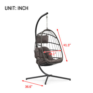 English Elm Outdoor Outdoor Patio Hanging Egg Chair - Weather-Resistant Wicker With Dark Grey Cushion & Aluminum Frame W34965367
