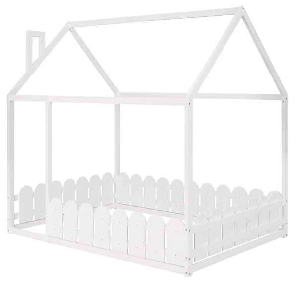 English Elm (slats Excluded) Full Pinewood House Bed Frame Playhouse Roof Kids Bedroom White WF294808AAK