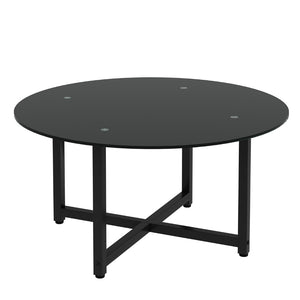 English Elm 35.5'' Round Tempered Glass Coffee Table Transparent Modern Living Room Center W24157589