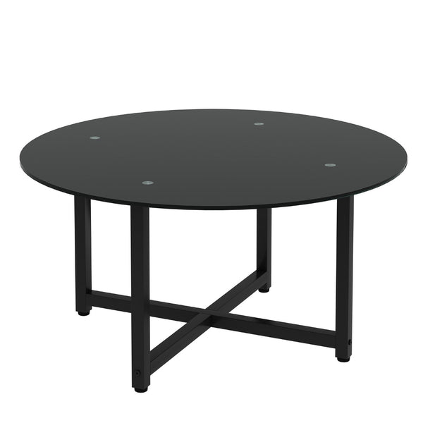 English Elm 35.5'' Round Tempered Glass Coffee Table Transparent Modern Living Room Center W24157589