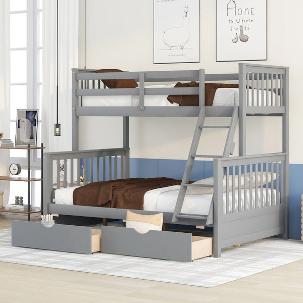English Elm Twin-over-full Bunk Bed Solid Pine Frame Espresso Finish with Under Drawer Storage LT000065AAE
