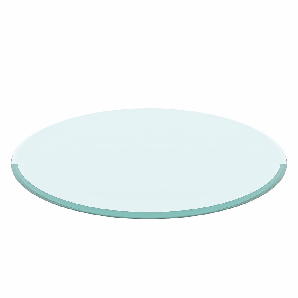 English Elm 36" Round Tempered Glass Table Top Polished Edge Clear Surface for Dining or Coffee W126560362