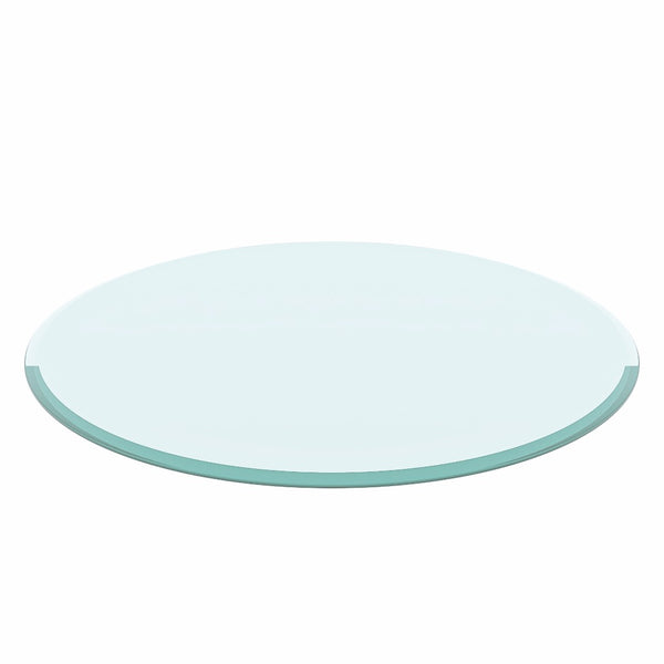 English Elm 36" Round Tempered Glass Table Top Polished Edge Clear Surface for Dining or Coffee W126560362