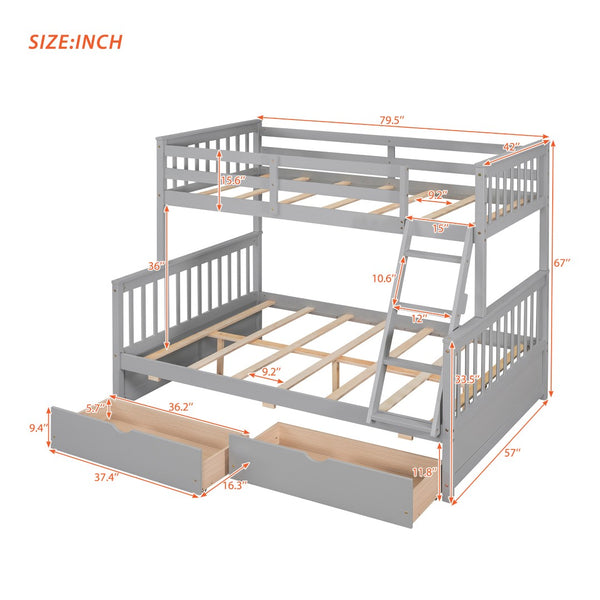English Elm Twin-over-full Bunk Bed Solid Pine Frame Espresso Finish with Under Drawer Storage LT000065AAE