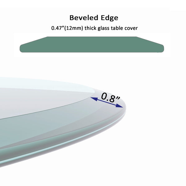 English Elm 36" Round Tempered Glass Table Top Polished Edge Clear Surface for Dining or Coffee W126560362