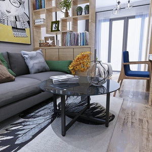 English Elm 35.5'' Round Tempered Glass Coffee Table Transparent Modern Living Room Center W24157589