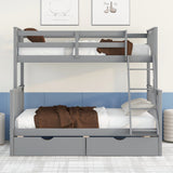 Hearth and Haven Stefan Twin over Full Bunk Bed with Ladder and Two Storage Drawers, Grey LT000065AAE