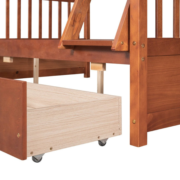 English Elm Twin-over-full Bunk Bed Solid Pine Frame Espresso Finish with Under Drawer Storage LT000065AAD