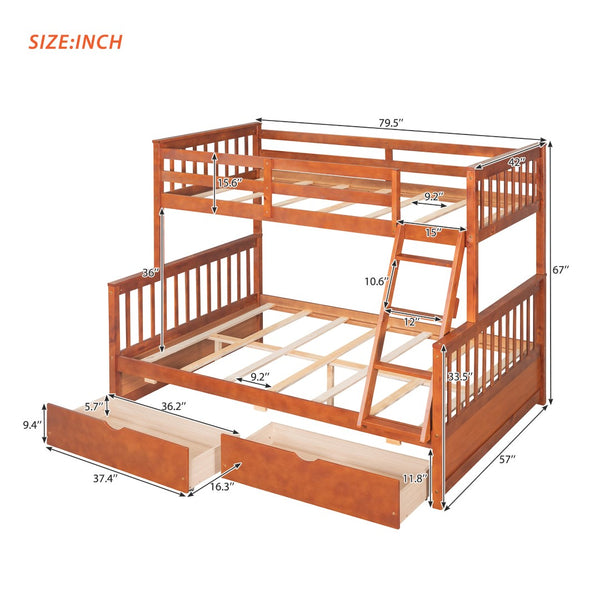 English Elm Twin-over-full Bunk Bed Solid Pine Frame Espresso Finish with Under Drawer Storage LT000065AAD