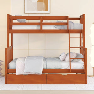 English Elm Twin-over-full Bunk Bed Solid Pine Frame Espresso Finish with Under Drawer Storage LT000065AAD