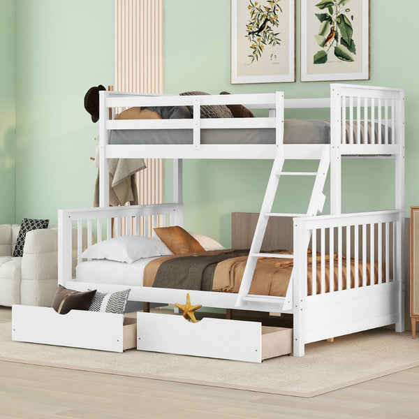 English Elm Twin-over-full Bunk Bed Solid Pine Frame Espresso Finish with Under Drawer Storage LT000065AAK