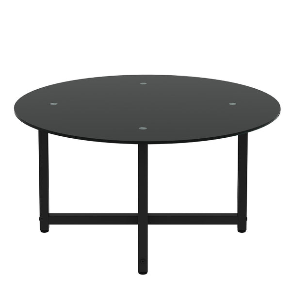 English Elm 35.5'' Round Tempered Glass Coffee Table Transparent Modern Living Room Center W24157589