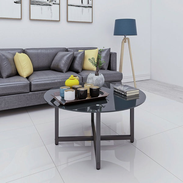 English Elm 35.5'' Round Tempered Glass Coffee Table Transparent Modern Living Room Center W24157589