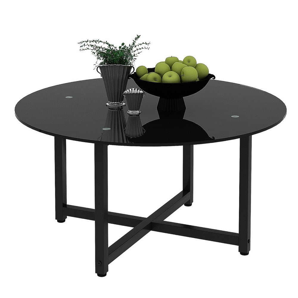 English Elm 35.5'' Round Tempered Glass Coffee Table Transparent Modern Living Room Center W24157589