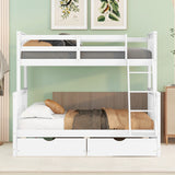 Hearth and Haven Stefan Twin over Full Bunk Bed with Ladder and Two Storage Drawers, White LT000065AAK