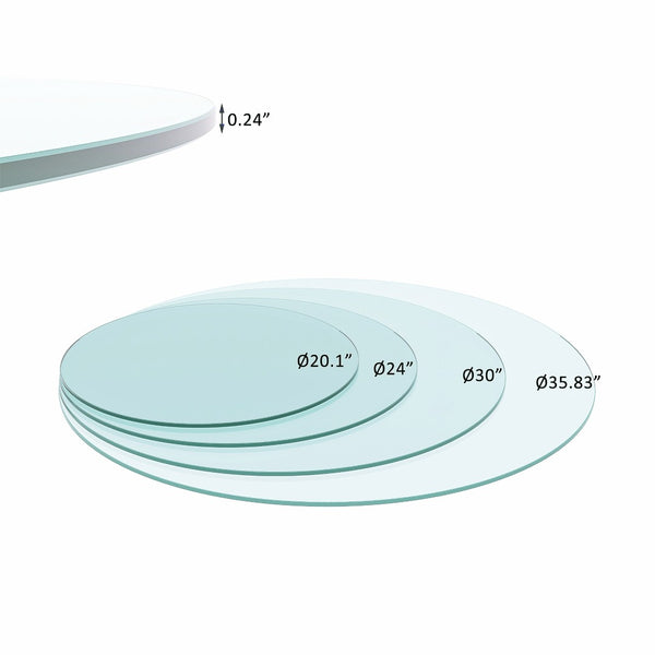 English Elm 36" Round Tempered Glass Table Top Polished Edge Clear Surface for Dining or Coffee W126560373