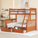 Hearth and Haven Stefan Twin over Full Bunk Bed with Ladder and Two Storage Drawers, Walnut LT000065AAD