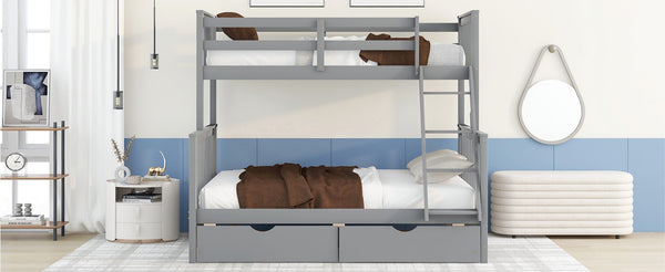 English Elm Twin-over-full Bunk Bed Solid Pine Frame Espresso Finish with Under Drawer Storage LT000065AAE