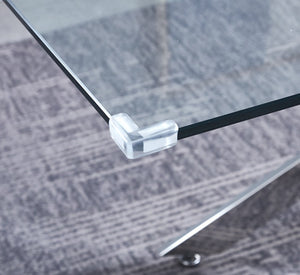 English Elm Rectangular Tempered Glass Dining Table Seats Six with Chrome Nest Base Modern Style W1241S00105