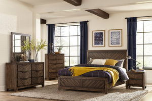 English Elm Modern-Rustic Parnell Queen Bed Distressed Espresso Plank V-Matched Acacia Veneer Rustic Cherry Finish 53"H B011S00226