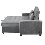 English Elm 66.5" Upholstered Sleeper Bed, Pull Out Sofa Bed Couch Attached Two Throw Pillows, Dual Usb Charging Port and Adjustable Backrest For Living Room Space, Charcoal Gray