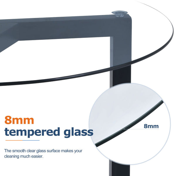English Elm On-trend Round Tempered Glass Cocktail Table Tripod Wood Base Modern Living Room WF293702AAB