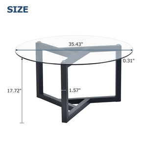 English Elm On-trend Round Tempered Glass Cocktail Table Tripod Wood Base Modern Living Room WF293702AAB