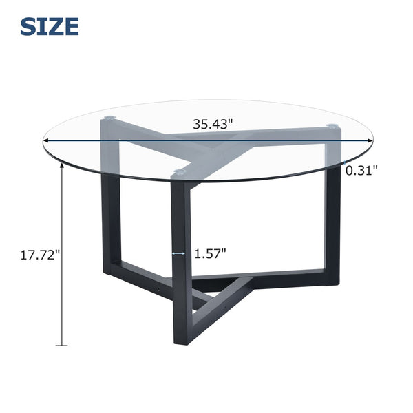 English Elm On-trend Round Tempered Glass Cocktail Table Tripod Wood Base Modern Living Room WF293702AAB