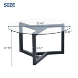 English Elm Round Glass Coffee Table Modern Cocktail Table Easy Assembly With Tempered Glass Top & Sturdy Wood Base (Black)