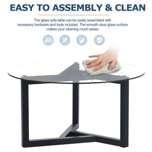 English Elm On-trend Round Tempered Glass Cocktail Table Tripod Wood Base Modern Living Room WF293702AAB