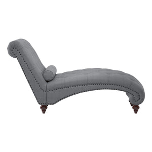 English Elm Modern Bonne Tufted Chaise with Nailhead Trim and Rolled Bolster Pillow, Espresso Turned Legs, Plush Comfort Gray 53 L x 21.75 W x 31 H B01165809