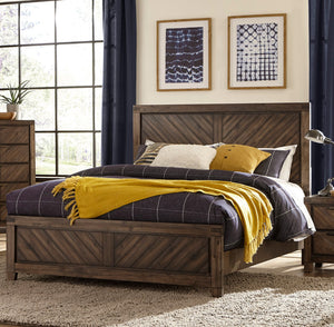 English Elm Modern-Rustic Parnell Queen Bed Distressed Espresso Plank V-Matched Acacia Veneer Rustic Cherry Finish 53"H B011S00226