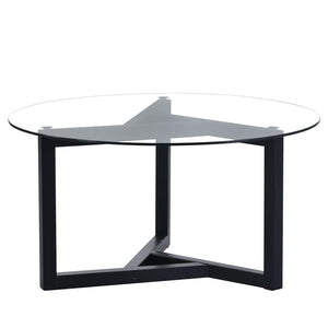 English Elm On-trend Round Tempered Glass Cocktail Table Tripod Wood Base Modern Living Room WF293702AAB
