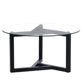 English Elm Round Glass Coffee Table Modern Cocktail Table Easy Assembly With Tempered Glass Top & Sturdy Wood Base (Black)