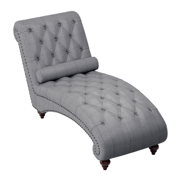 English Elm Modern Bonne Tufted Chaise with Nailhead Trim and Rolled Bolster Pillow, Espresso Turned Legs, Plush Comfort Gray 53 L x 21.75 W x 31 H B01165809