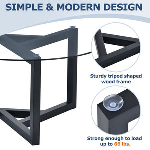 English Elm On-trend Round Tempered Glass Cocktail Table Tripod Wood Base Modern Living Room WF293702AAB