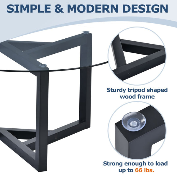 English Elm On-trend Round Tempered Glass Cocktail Table Tripod Wood Base Modern Living Room WF293702AAB