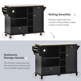 English Elm Kitchen Island Cart With Storage Cabinet and Two Locking Wheels,Solid Wood Desktop,Microwave Cabinet,Floor Standing Buffet Server Sideboard For Kitchen Room,Dining Room,, Bathroom(Black)