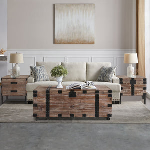 English Elm Antique Gray Reclaimed Wood Trunk Table Set of Three with Interior Storage W142562436