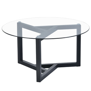 English Elm On-trend Round Tempered Glass Cocktail Table Tripod Wood Base Modern Living Room WF293702AAB