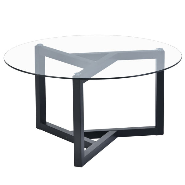 English Elm On-trend Round Tempered Glass Cocktail Table Tripod Wood Base Modern Living Room WF293702AAB