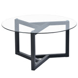 English Elm Round Glass Coffee Table Modern Cocktail Table Easy Assembly With Tempered Glass Top & Sturdy Wood Base (Black)