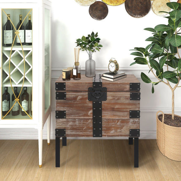 English Elm Antique Gray Reclaimed Wood Trunk Table Set of Three with Interior Storage W142562436